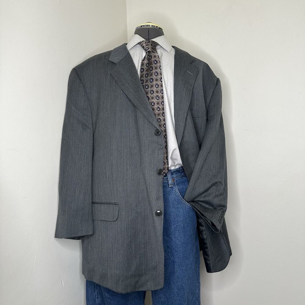 52R Blazer Gray Wool 3 Button 6XL 56" Casual Mens Sport Coat Suit Jacket Versini